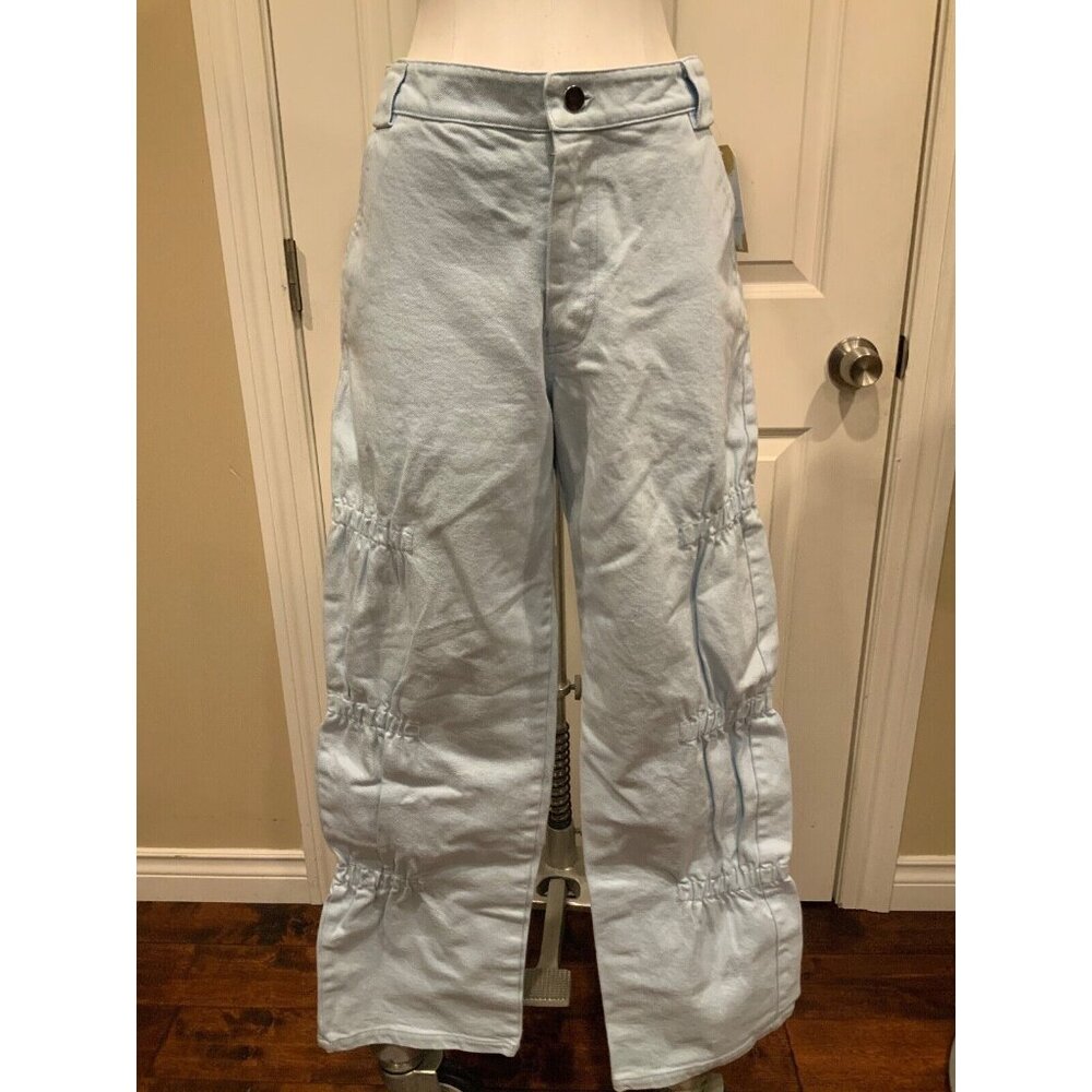Collina Strada Light Blue Sky Justin High Rise Wide Leg Gathered Jeans, Sz L NWT